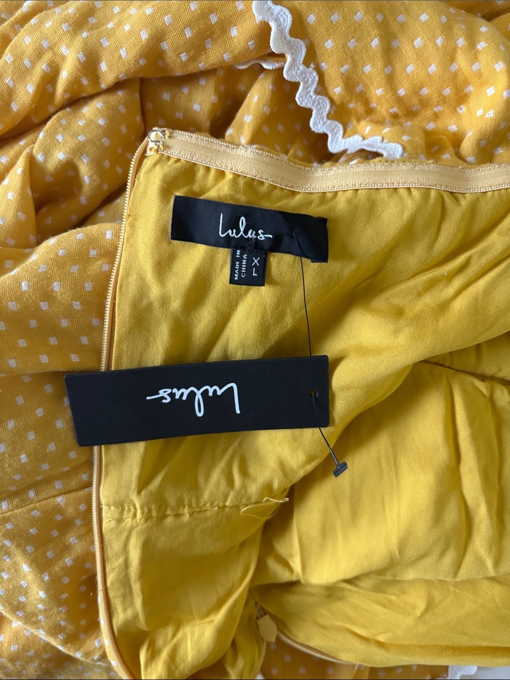 Lulu's Strapless Yellow Midi Dress with White Trim and Tie Front - Picture 4 of 5